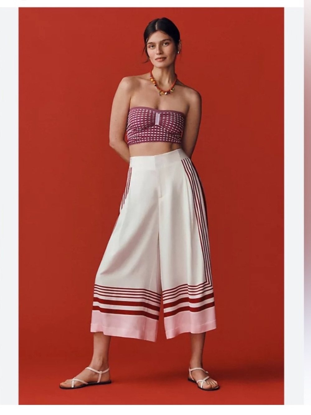 Anthropologie White Culottes w Pink and Deep Red Stripes - Maeve NWT